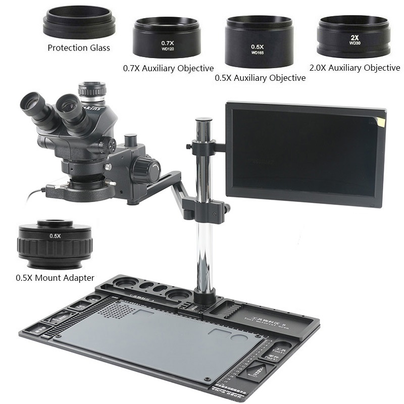 Workbench Portable Fold - Mikroskop Stereo dengan Zoom 3.5x-100x, Trinokular
